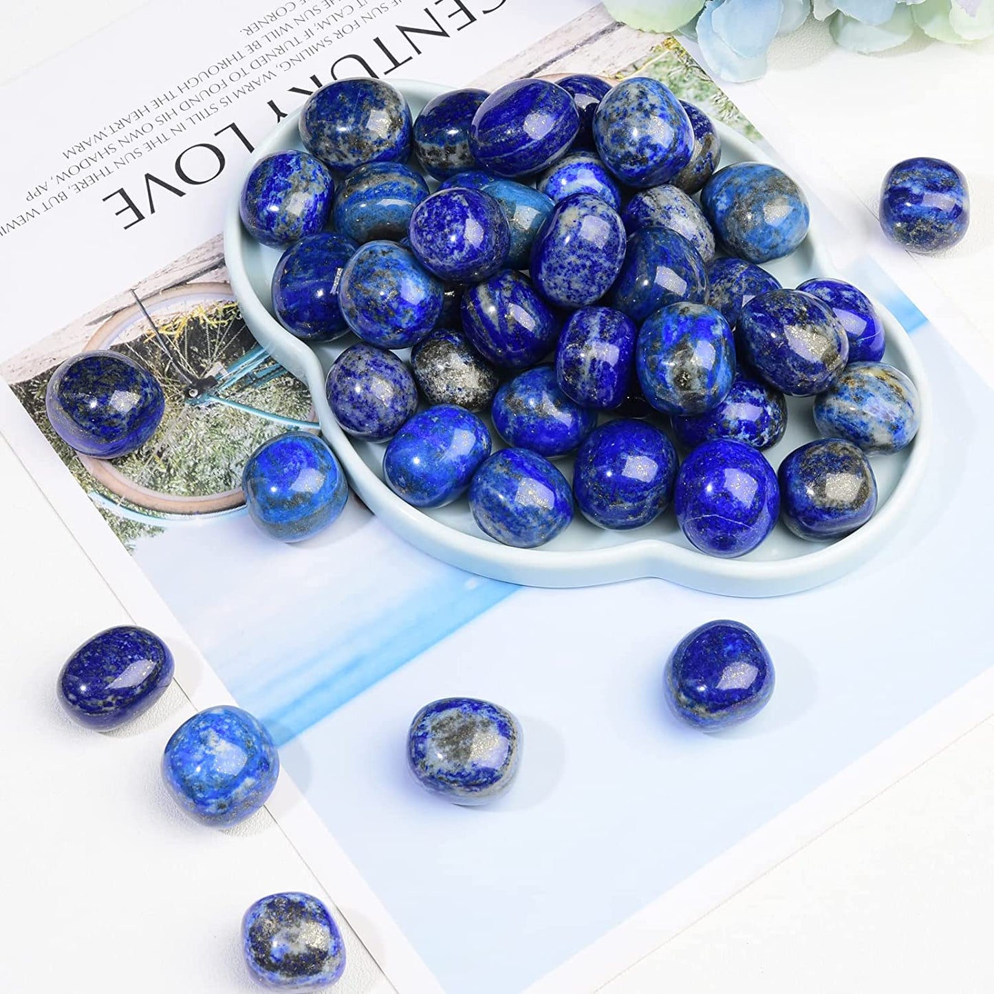 Ainuosen 1LB Natural Polished Tumbled Lapis Lazuli Crystals Stones 0.8-1.2 inch