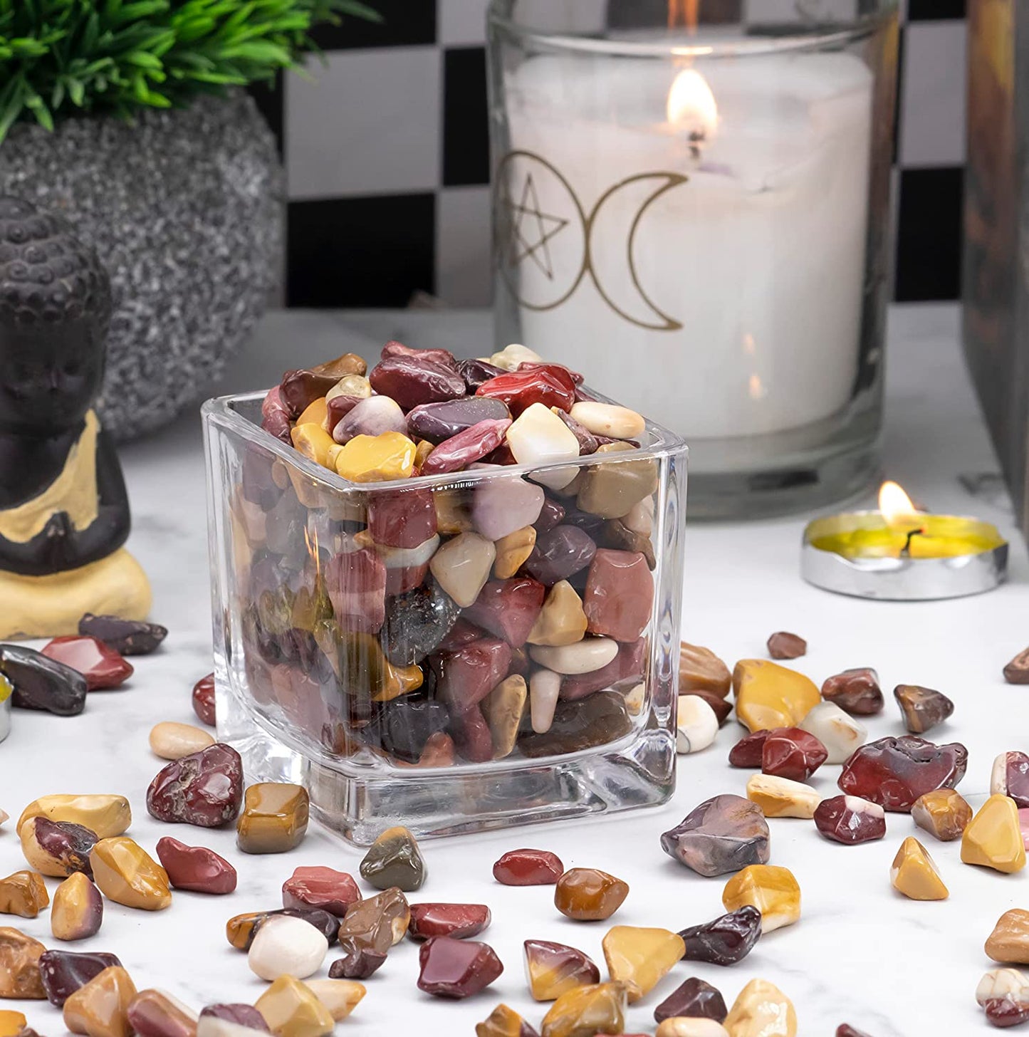 Crocon 1LB Black Strawberry Mini Tumbled Stones and Crystals Bulk Natural Crystal Kit for Reiki Healing Crystals