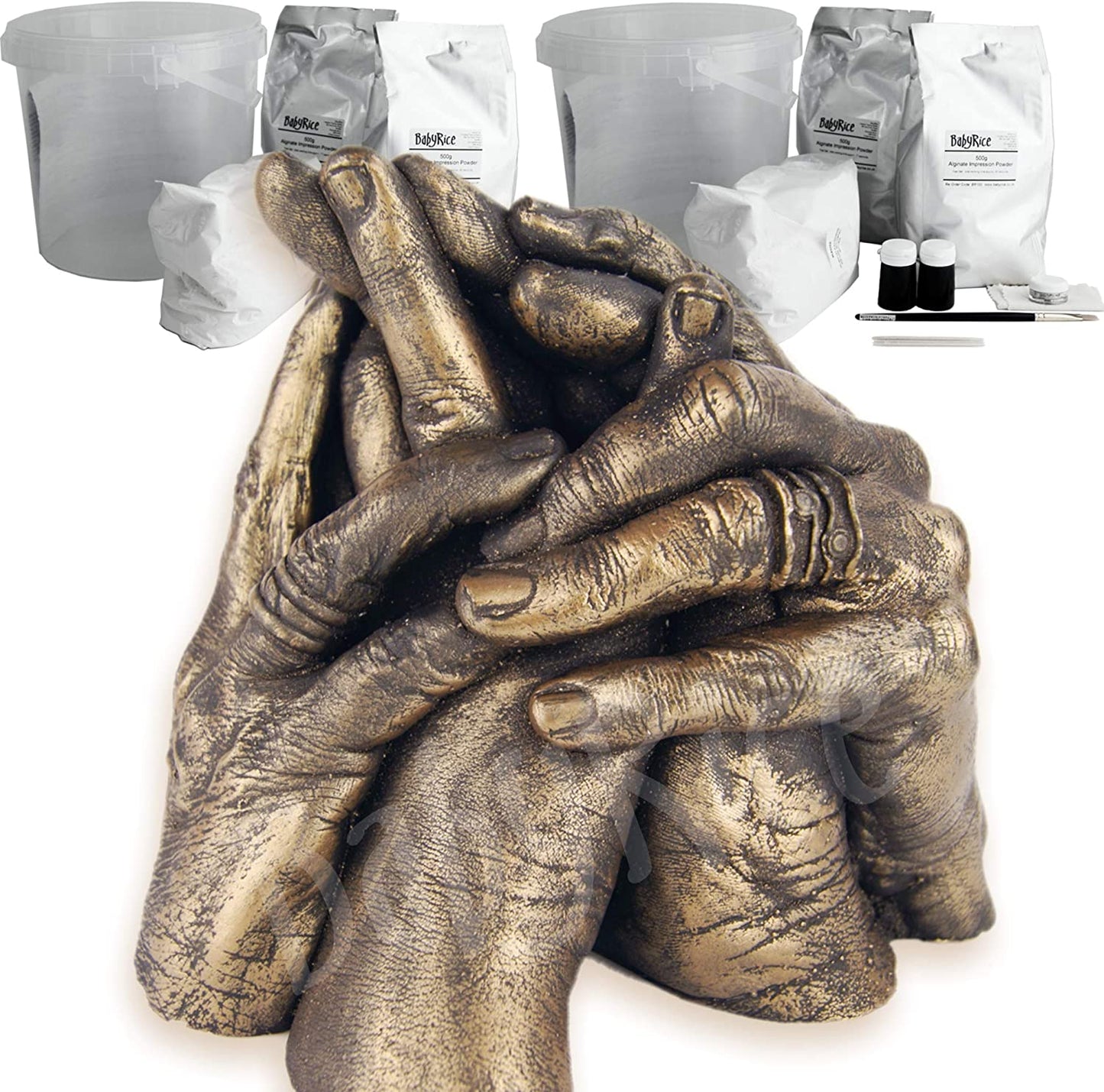BabyRice 3D Family Hand Casting Kit, Large | 2kg BabyRice Alginate, 2kg Plaster, Metallic Bronze Finishing Kit, 2 Casting Container | Comprehensive Instructions