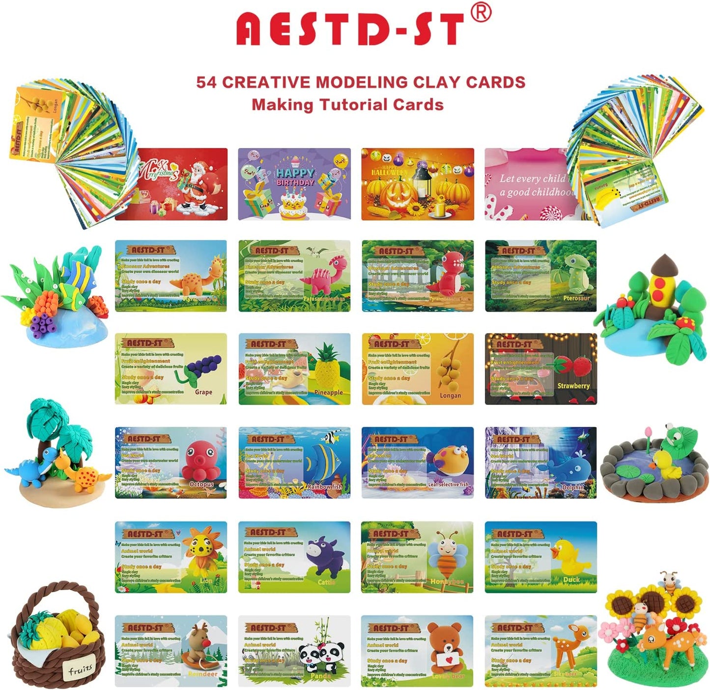 AESTD-ST Air Dry Clay Kit, 42 Corlors Modeling Clay for Kids, Safe & Non-Toxic Super Light DIY Soft Magic Clay, Molding Clay with Sculpting Tools and Tutorial Cards