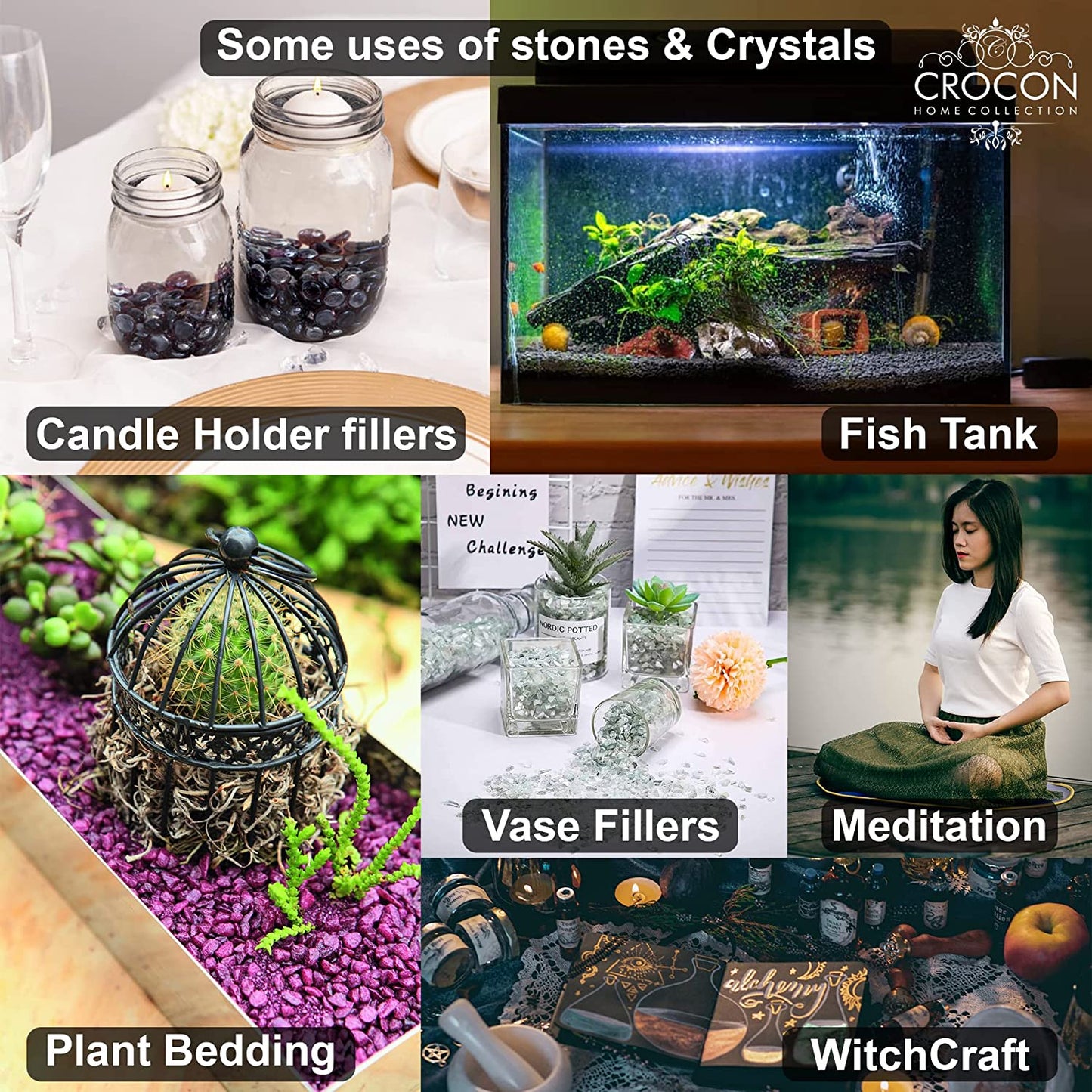 Crocon 1LB Black Strawberry Mini Tumbled Stones and Crystals Bulk Natural Crystal Kit for Reiki Healing Crystals