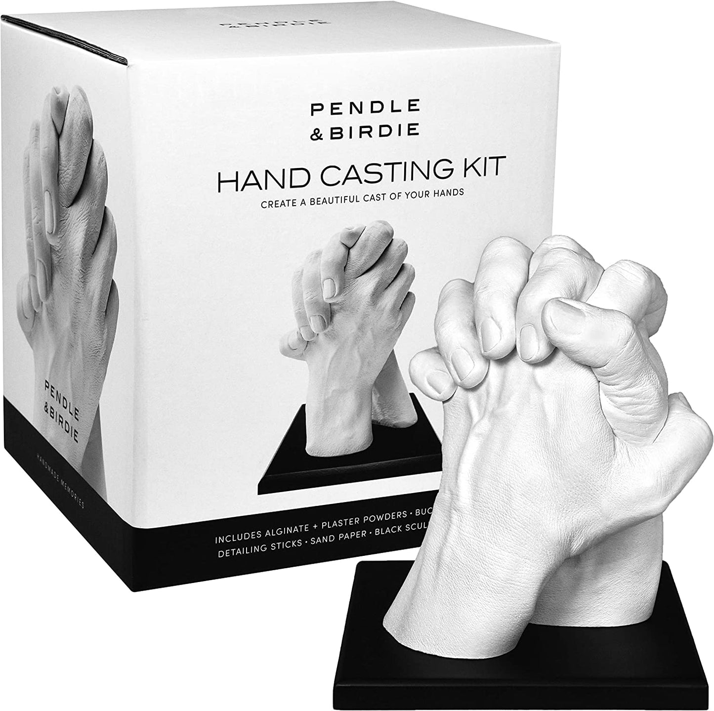 Pendle & Birdie Hand Casting Kit - A Complete Premium Craft Gift to Create a Two-Hand Couples Sculpture Keepsake. Large Kit incl. an Elegant Stand, Plaster & Colour Changing Alginate