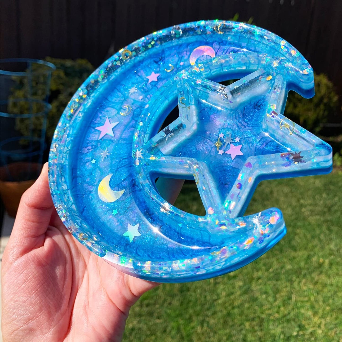 Moon and Star Tray Resin Molds, Crescent Casting Silicone Mould for DIY Display Stand Home Décor Trinket Holder Storage Rack