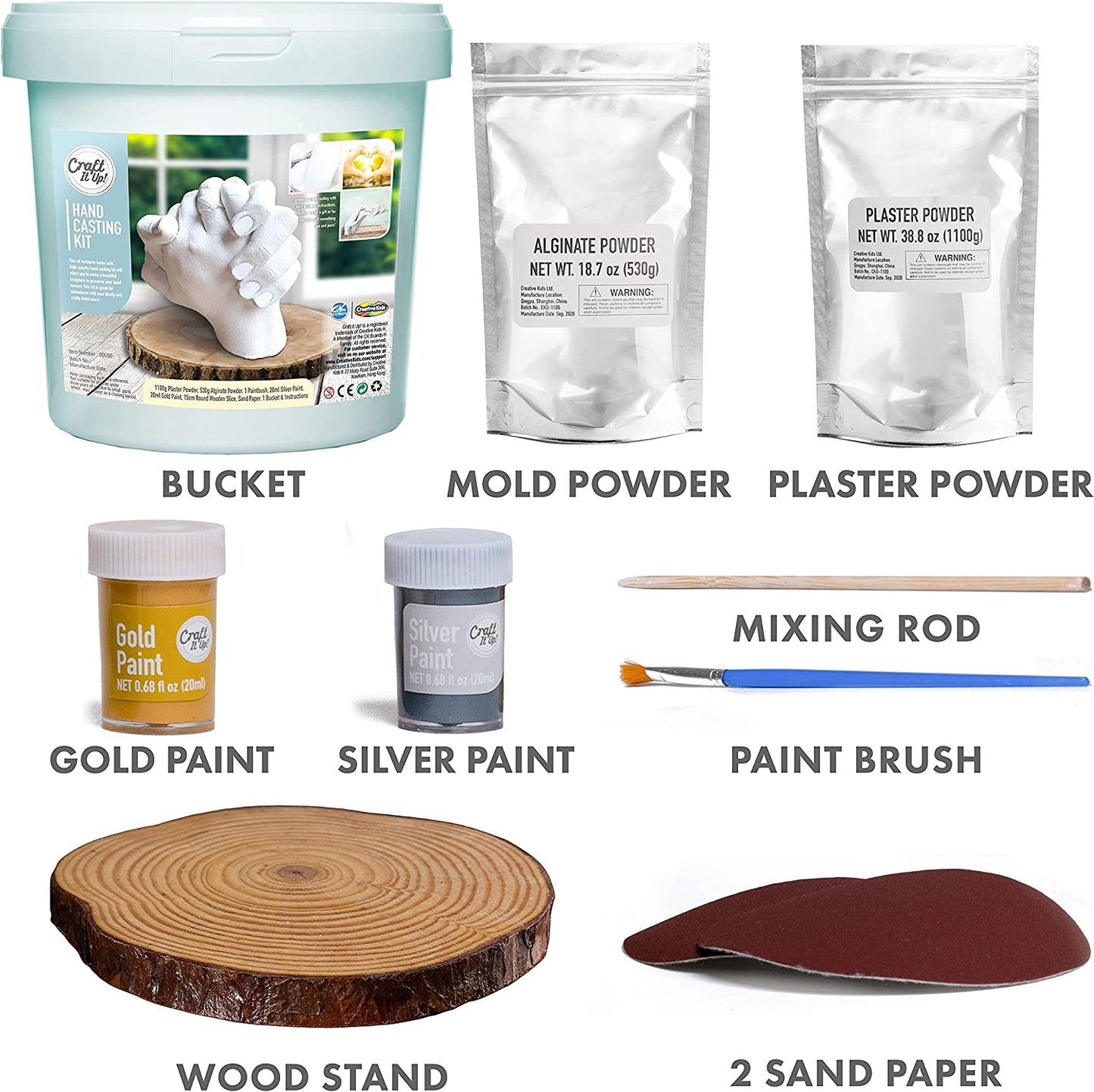 Hand Casting Kit by Craft It Up! | DIY Plaster Molding Sculpture Kit | Hand Molds Casting Kit for Couples | Valentine's Day Gifts | Wedding | Anniversary | Baby Hand Feet Mold Keepsake