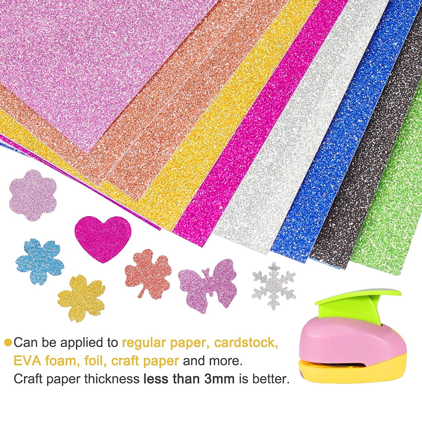 Kids Paper Puncher Hole Scrapbook Punches with 10 Glitter Sticker Paper, Heart Star Circle Shape