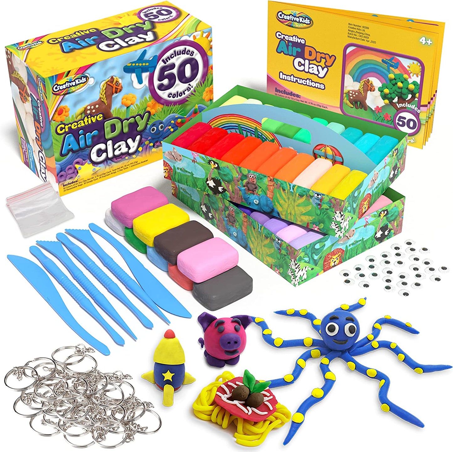 Creative Kids Air Dry Clay Modeling Crafts Kit for Children - 30 Vibrant Colors & 3 Clay Tools
