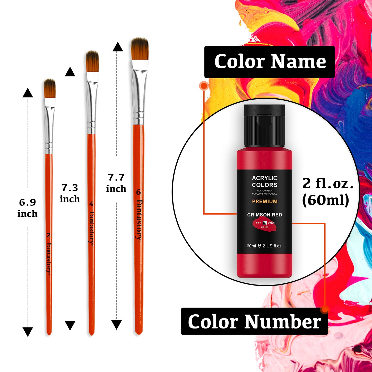 Fantastory 2 oz Acrylic Paint Set, 24 Pieces