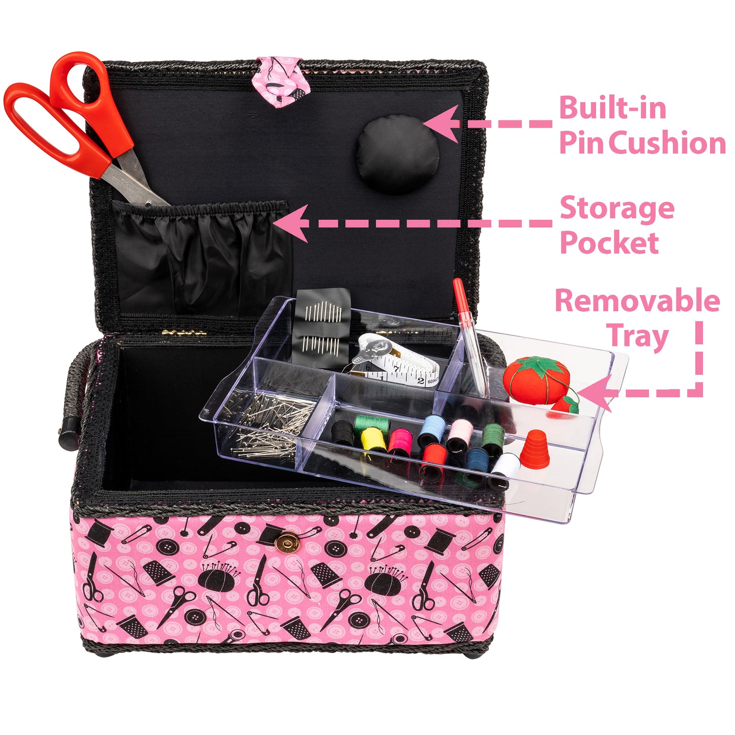 SINGER Large Sewing Basket, Includes Essential Sewing Accessories and Notions