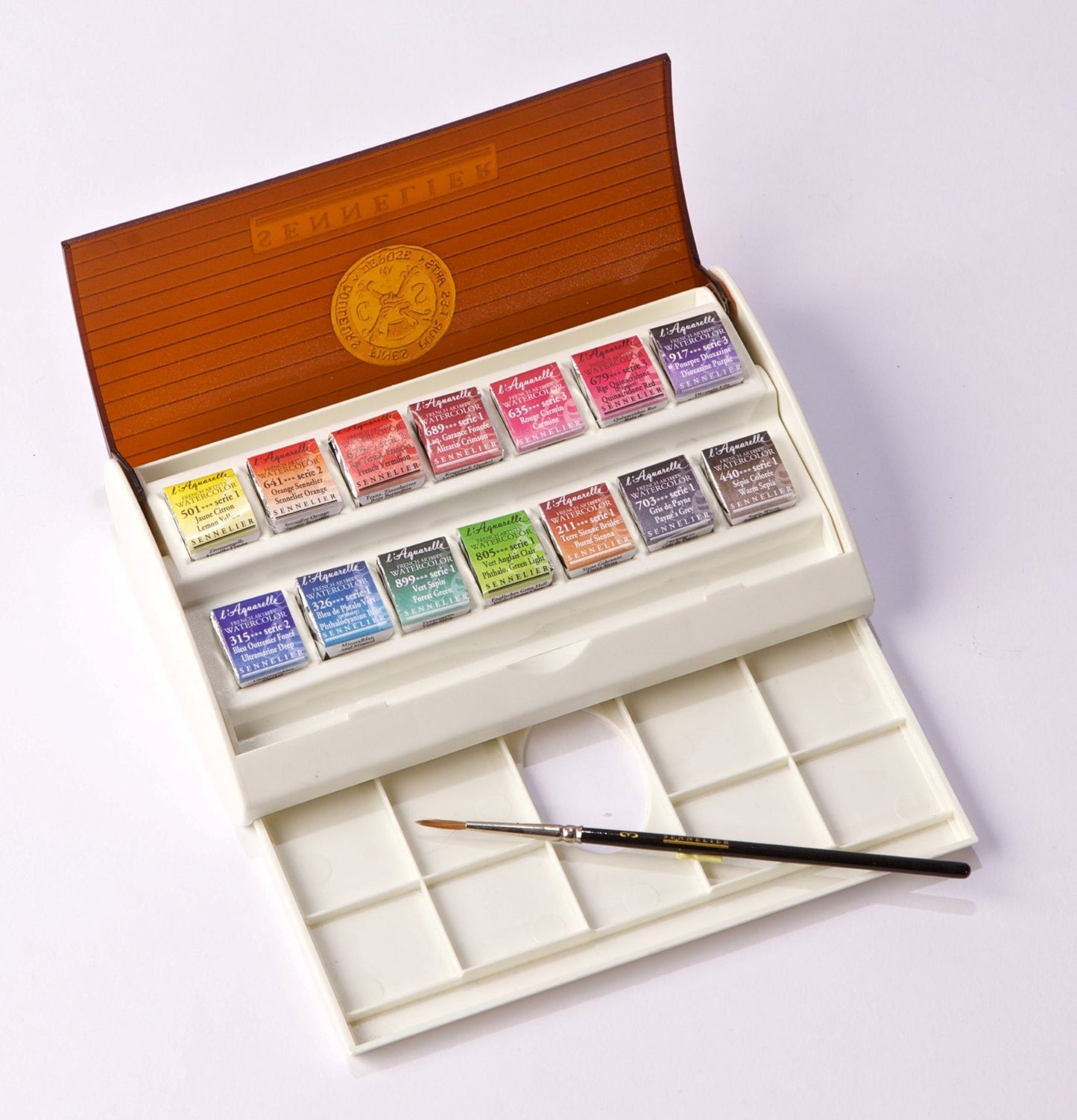 Sennelier French Artists' Watercolor Plastic Travel Set, Half Pan, 14-Colors