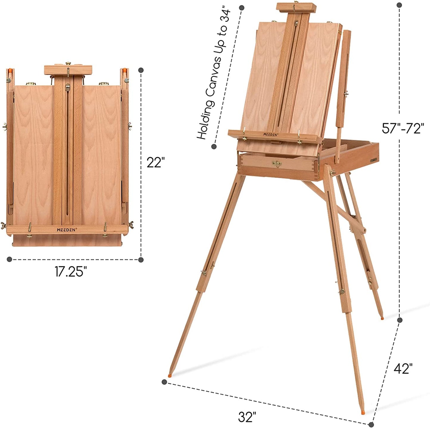 MEEDEN French Tripod Easel, Large Wooden French Style Easel Field and Studio Portable Easel with Sketchbox, Drawer, Beechwood