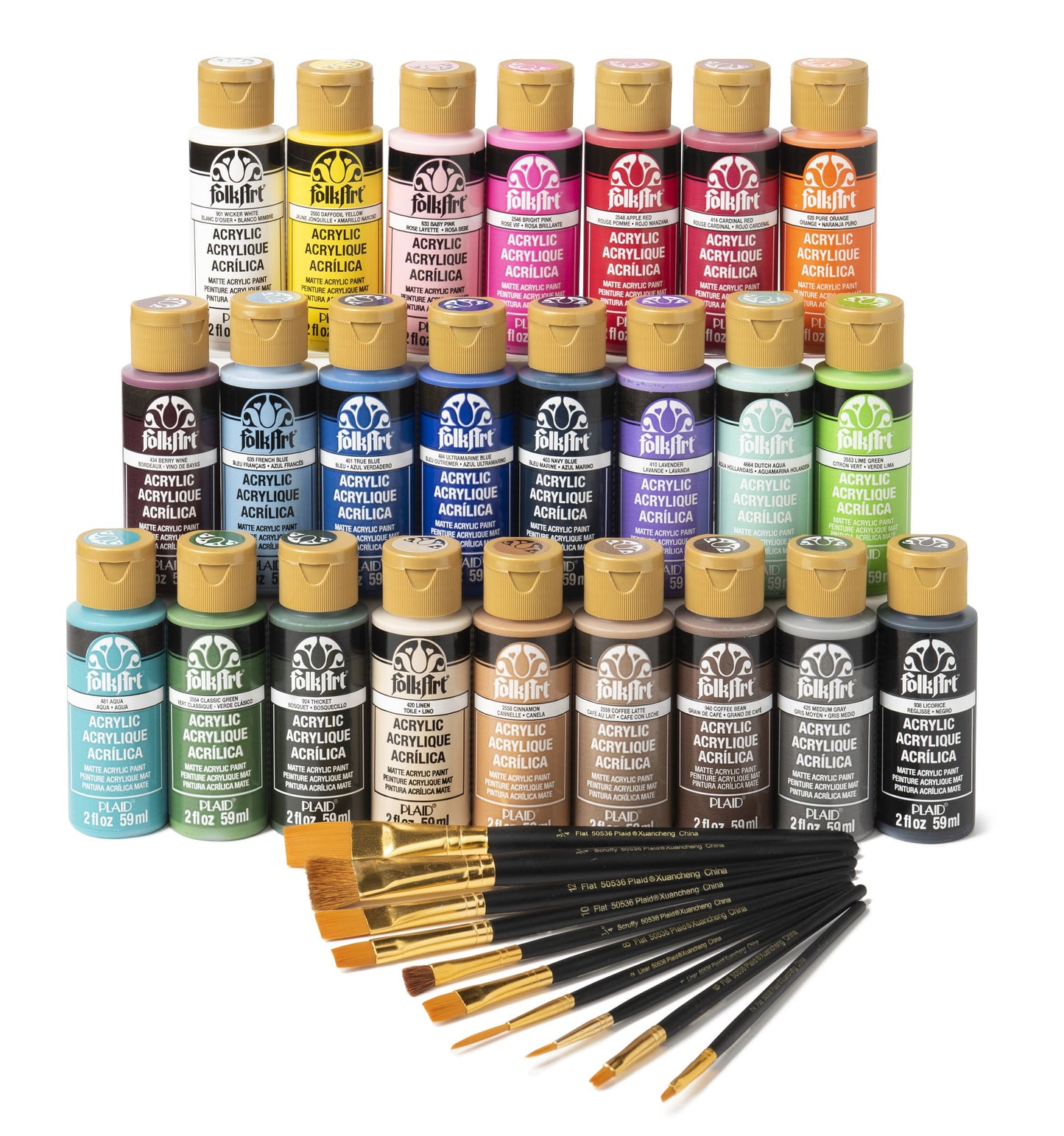 FolkArt Let's Paint Live Acrylic Craft Paint and Paintbrush Set, 34 Pieces