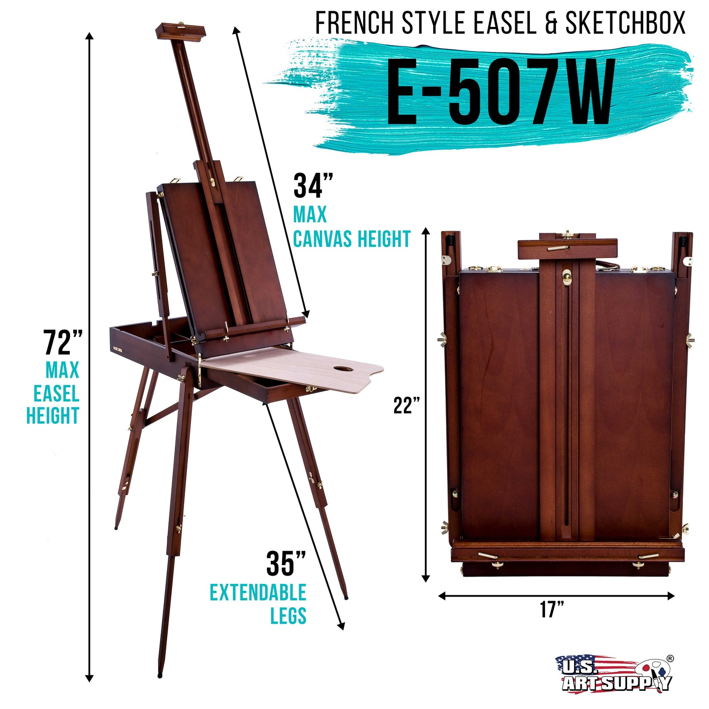 U.S. Art Supply Coronado Walnut Tripod Easel