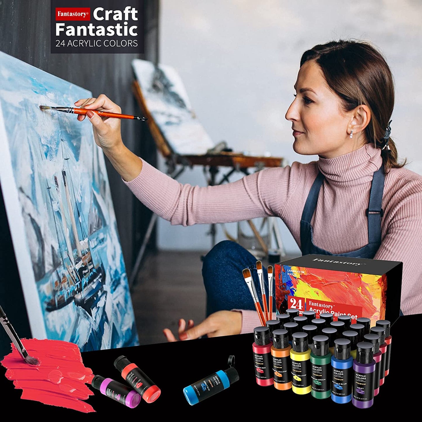 Fantastory 2 oz Acrylic Paint Set, 24 Pieces