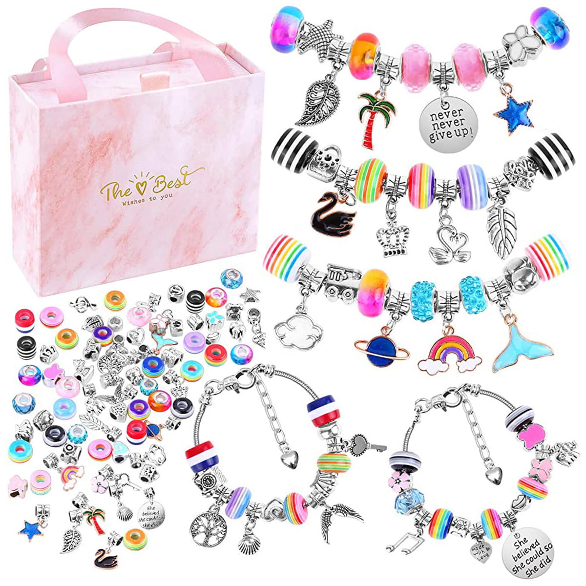 Charm Bracelet Making Kit for Girls Teens 85Pcs Jewelry Making Kit with Bracelet Beads Jewelry Charms Arts