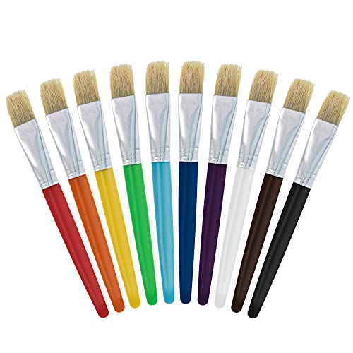 U.S. Art Supply 10-Piece Large Flat Children's Chubby Hog Bristle Tempera Paint Brush Set