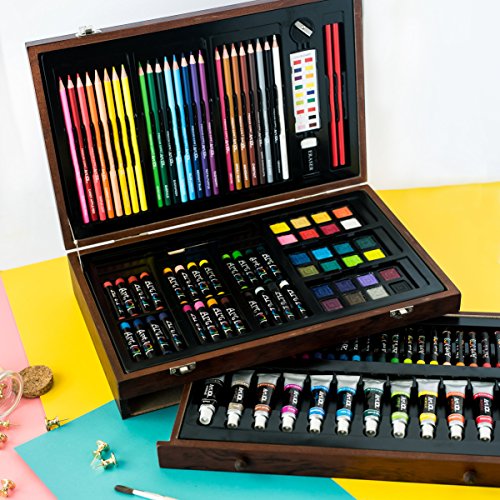 Art 101 Deluxe Multifunctional Art Set / Kit with 119 Pieces in a Wood Organizer Case for Adults