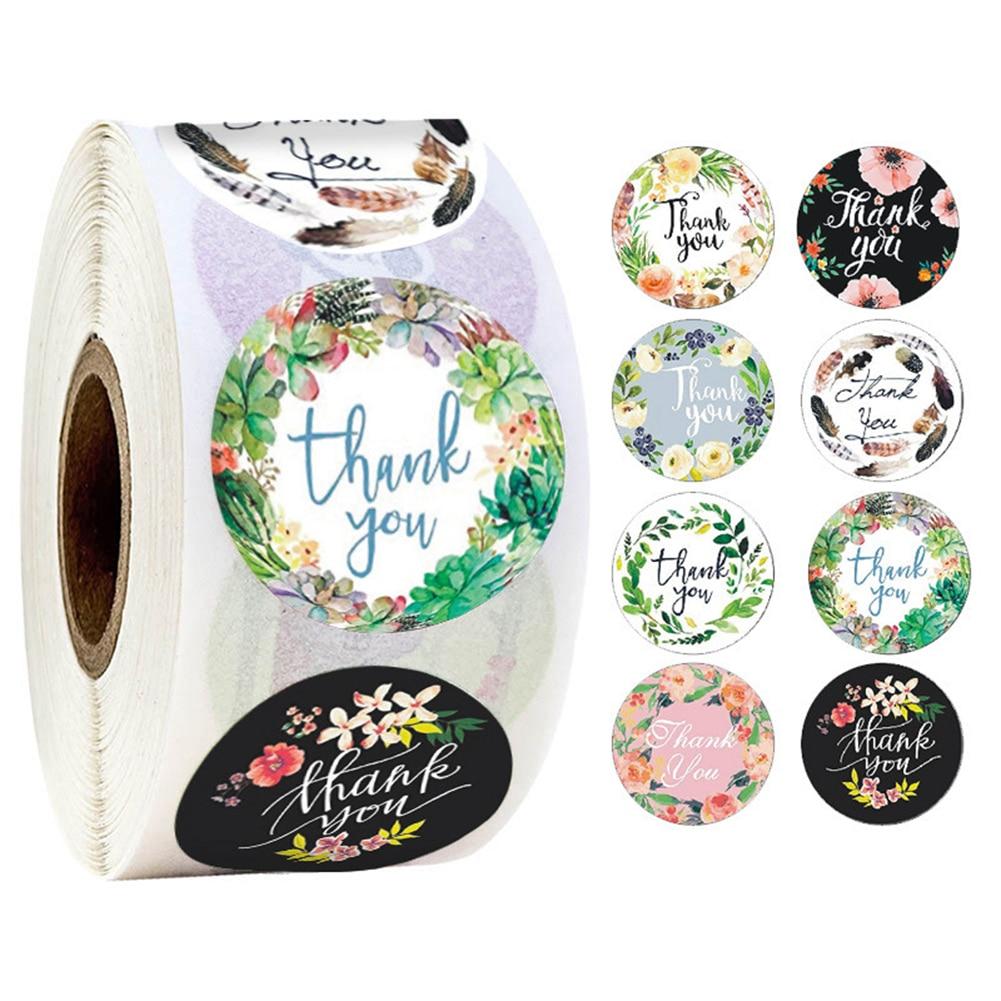 Round Floral Thank You Sealed Label