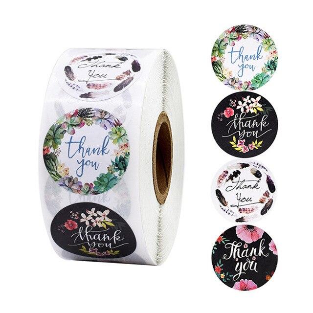 Round Floral Thank You Sealed Label