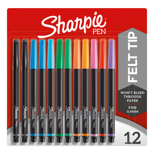 Sharpie Pens, Felt Tip Pens, Fine Point (0.4mm), Assorted Colors, 12 Count
