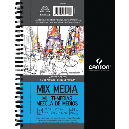 Canson Artist Series Mix Media Pad, 5.5in x 8.5in 30 Sheets/Pad