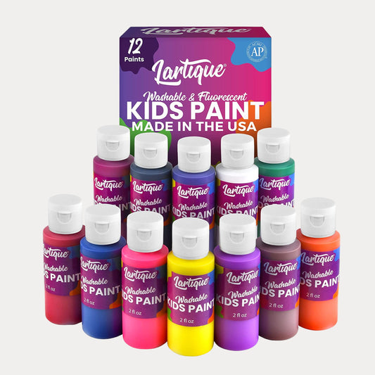 Lartique Washable Paint-12 Colors Finger Paint, Regular and Fluorescent Kids Paint Set