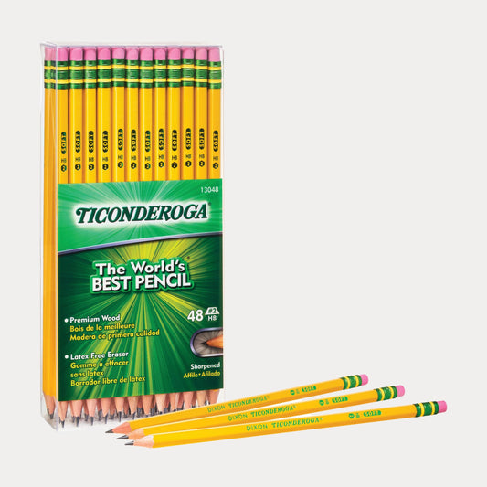 Ticonderoga Premium Wood Pencils, Sharpened #2 Lead, Yellow, 48 Count