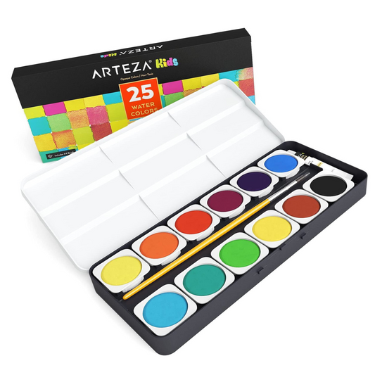 Arteza Kids Washable Non-Toxic Watercolor Paint Set, Assorted Opaque Colors - 25 Pack