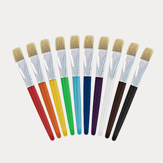 U.S. Art Supply 10-Piece Large Flat Children's Chubby Hog Bristle Tempera Paint Brush Set