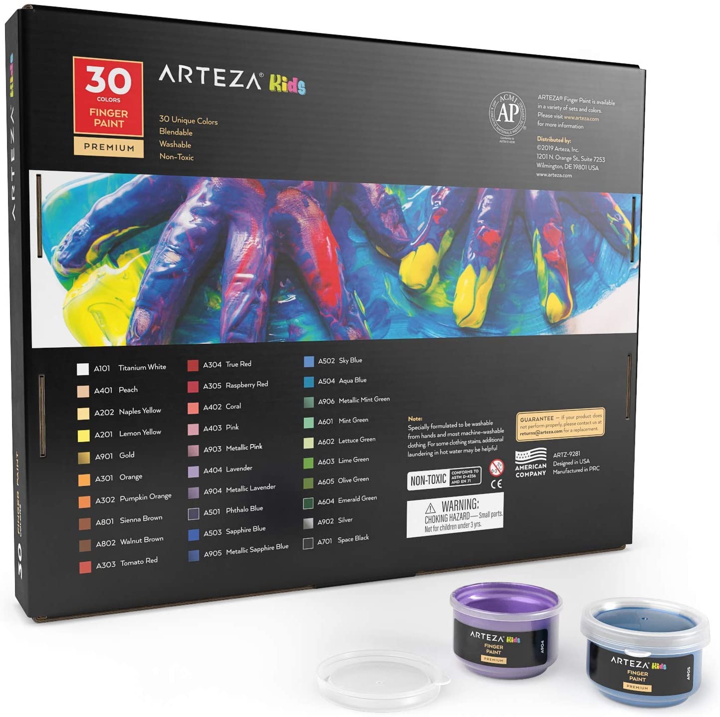 Arteza Kids Finger Paints, Assorted Colors, 30ml - 30 Pack