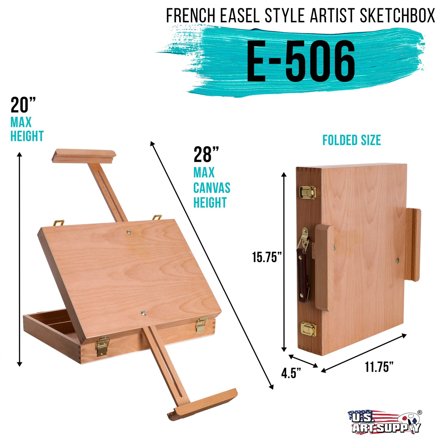 U.S. Art Supply Newport Medium Adjustable Wood Table Sketchbox Easel, Beechwood - Portable Wooden Artist Desktop Case