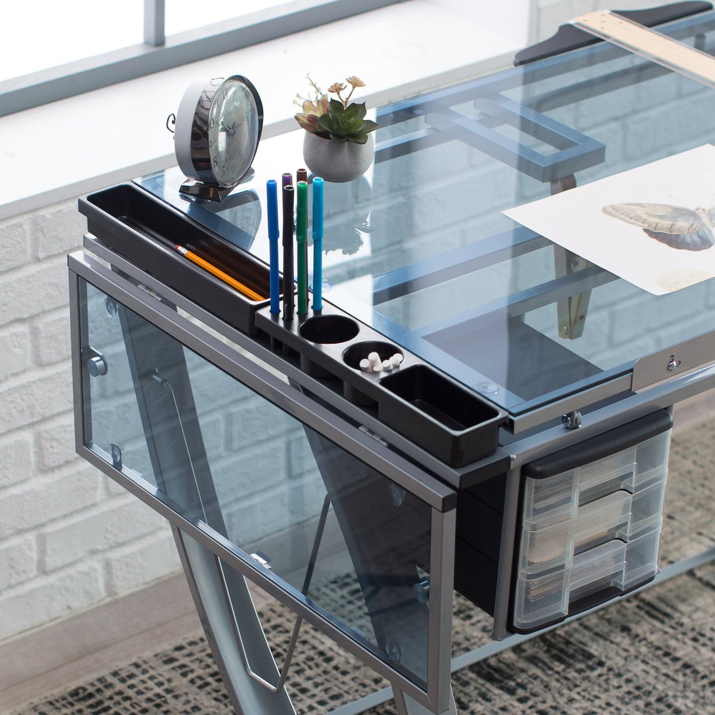 Studio Designs Futura Advanced Glass Tabletop Drafting Table in Silver