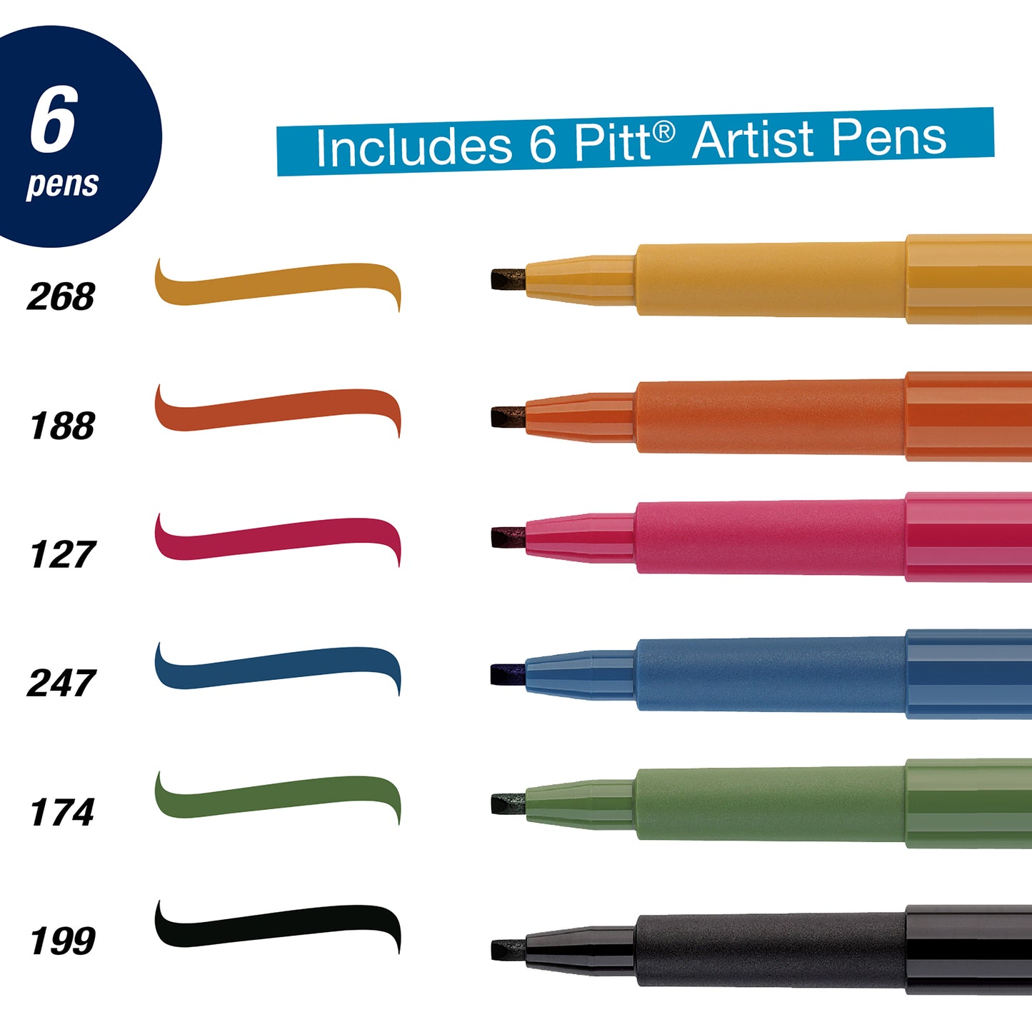 Faber-Castell Pitt Artist Pen Calligraphy, Assorted, (6 Art Markers)