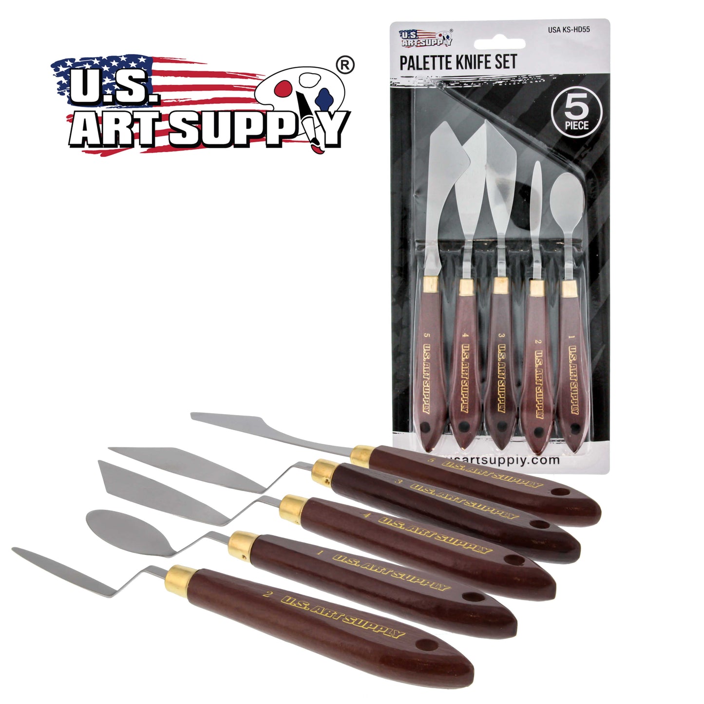 U.S. Art Supply 5-Piece Artist Stainless Steel Palette Knife Set