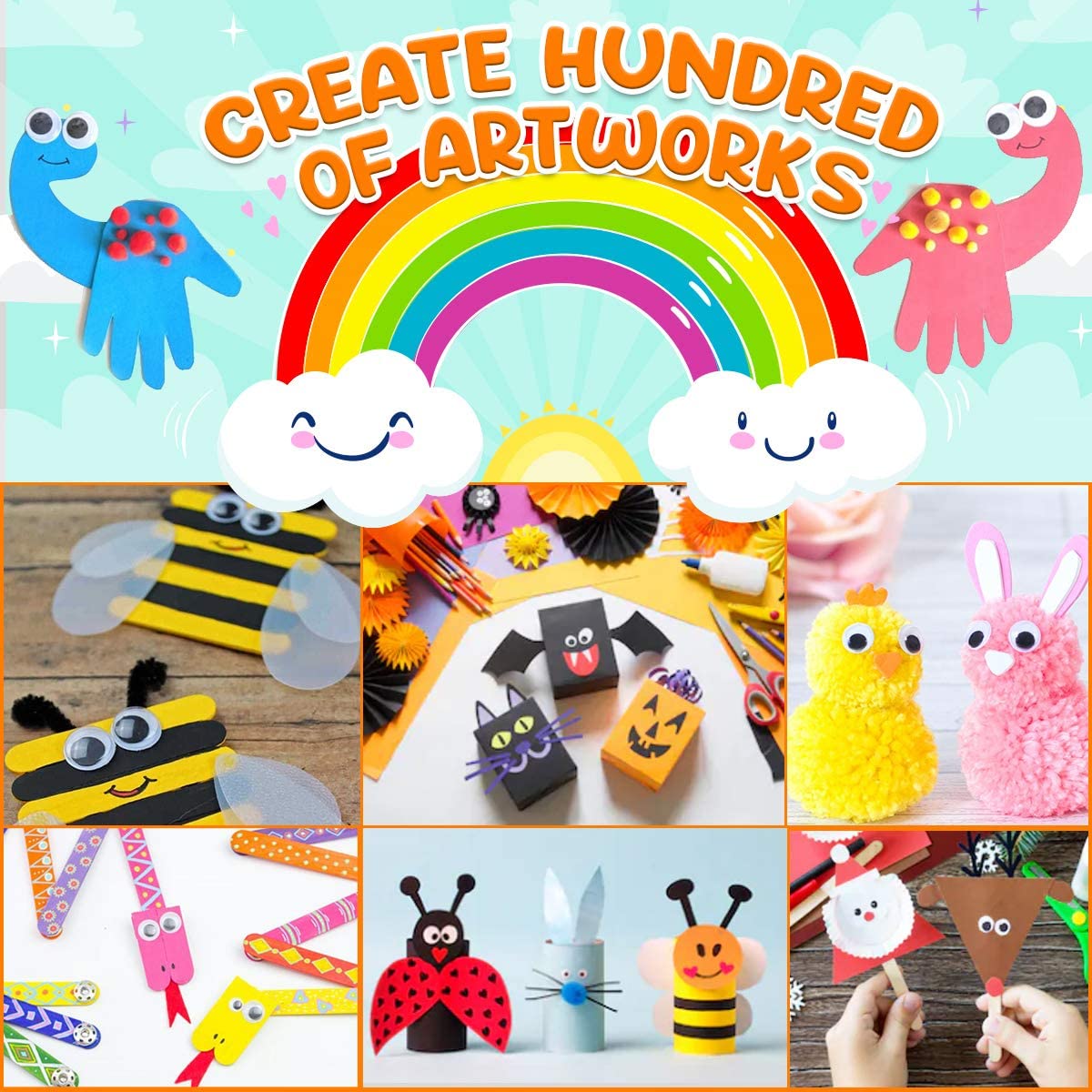 Assorted Arts and Crafts Supplies for Kids- D.I.Y. Collage School Crafting Materials Supply Set, Craft Art Material Kit