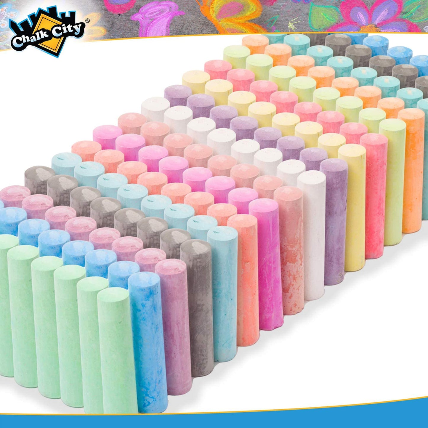 Chalk City Sidewalk Neon Chalk for Kids Washable Outdoor Jumbo Chalks Bucket 136 Count