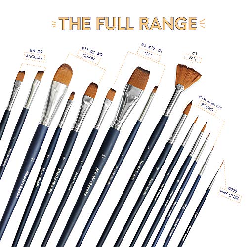 MozArt Watercolor Paint 15 Brush Set with Carrying Case, Brush Stand