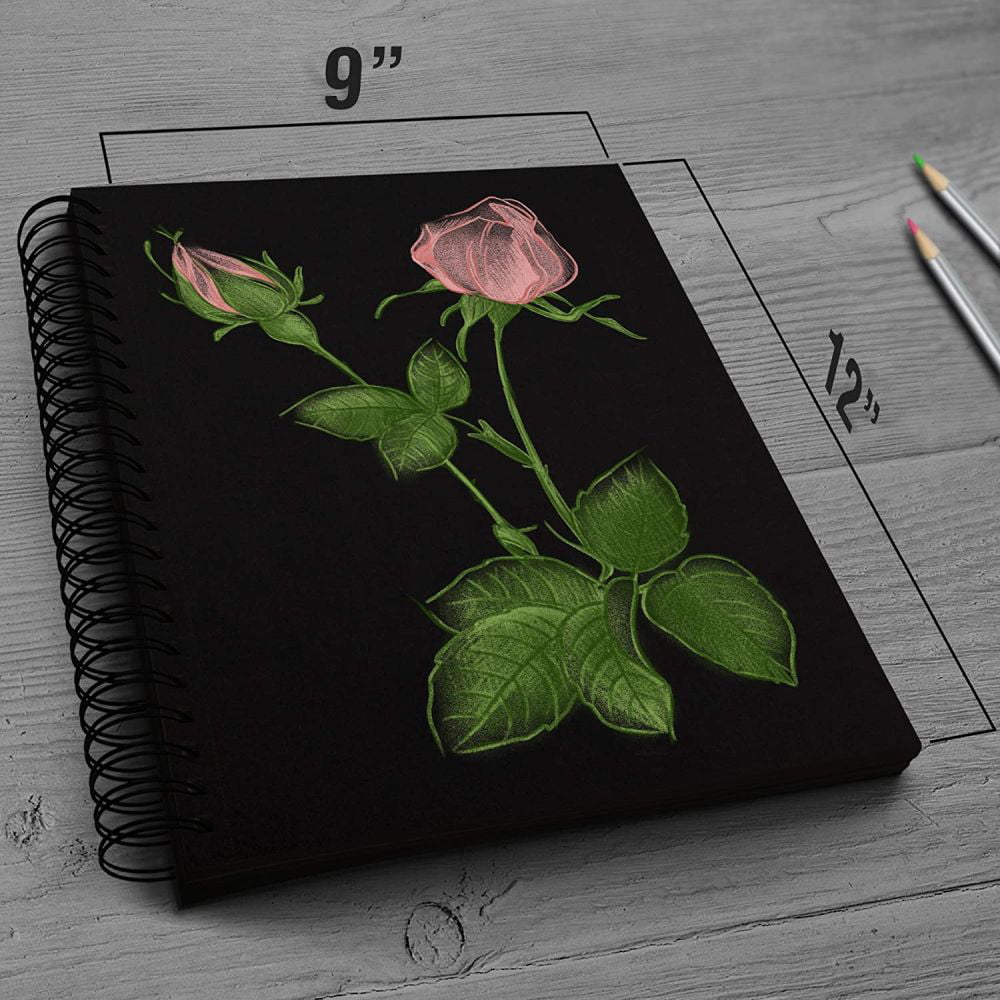 Premium Black Paper Sketchbook - 70 Sheets, 9 x 12 inches (110 lb/180 GSM) Spiral Bound Drawing and Writing Notebook for Gel Pens, Color Pencils, Chalk, Oil Pastels