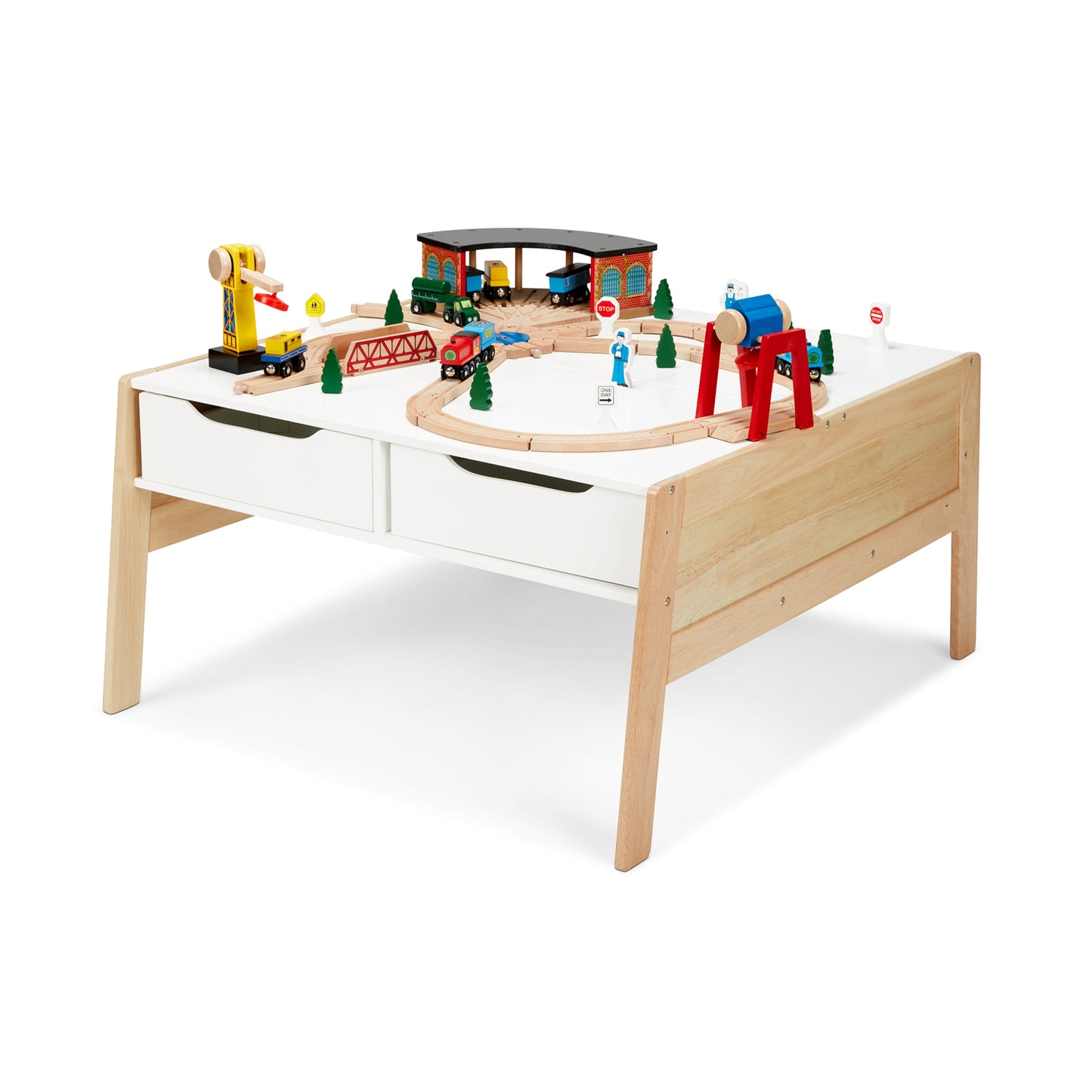 Melissa & Doug Wooden Art and Activity Table with 4 Wooden Bins - Kids Furniture for Playroom, Light Woodgrain and White 2-Tone Finish