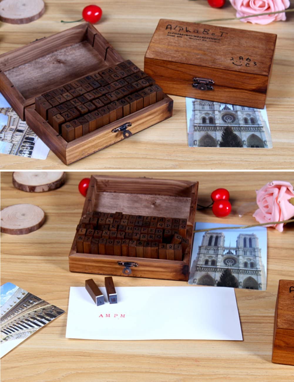 UCEC 70pcs Wooden Alphabet Rubber Stamps