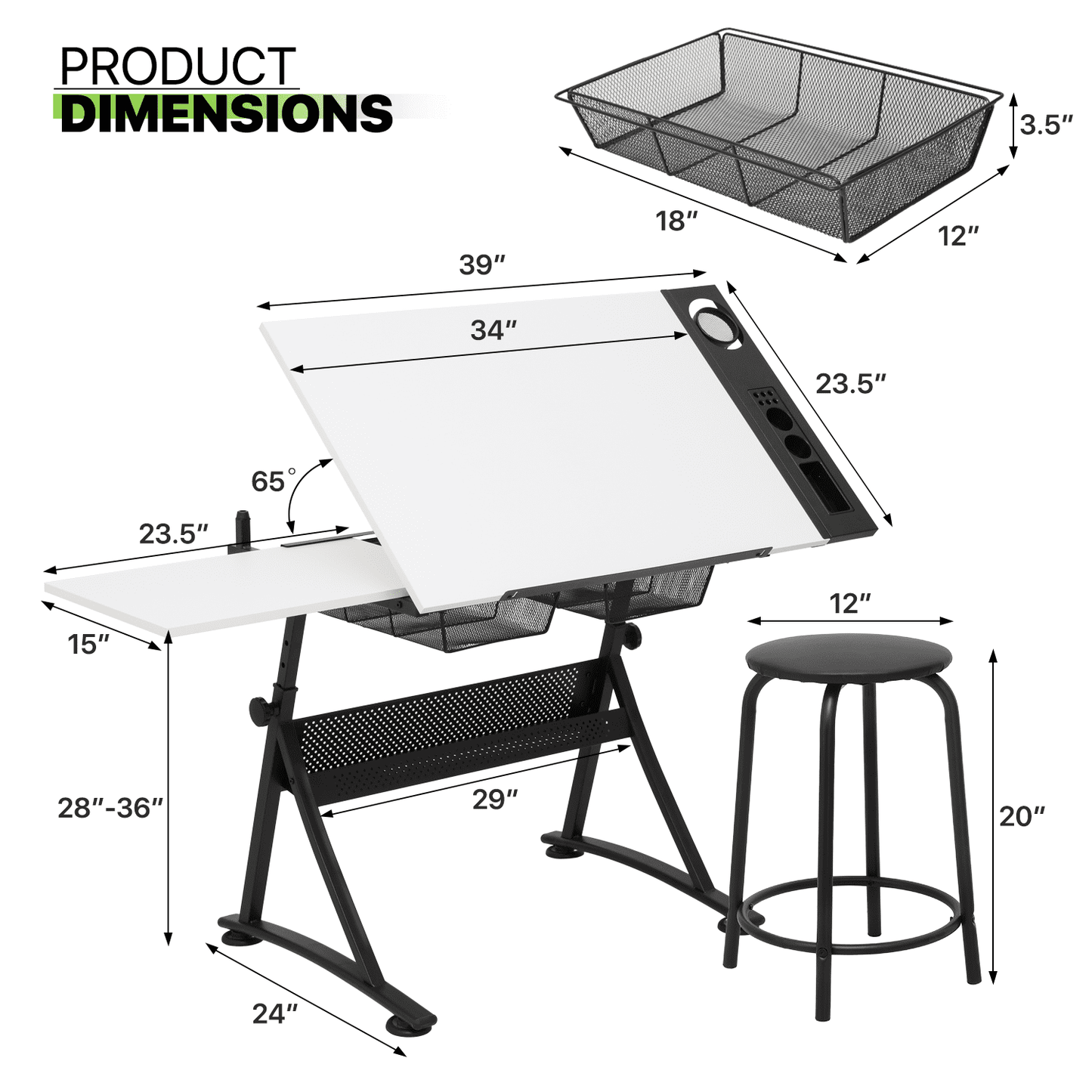 Magshion Drafting Table Desk with Stool