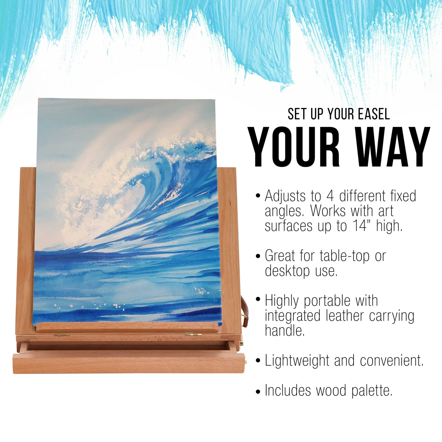 U.S. Art Supply Solana Adjustable Wood Desk Table Easel with Storage Drawer, Paint Palette, Premium Beechwood
