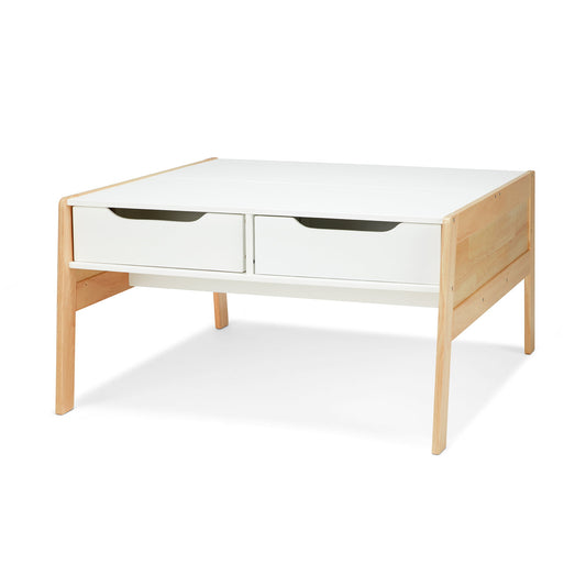 Melissa & Doug Wooden Art and Activity Table with 4 Wooden Bins - Kids Furniture for Playroom, Light Woodgrain and White 2-Tone Finish