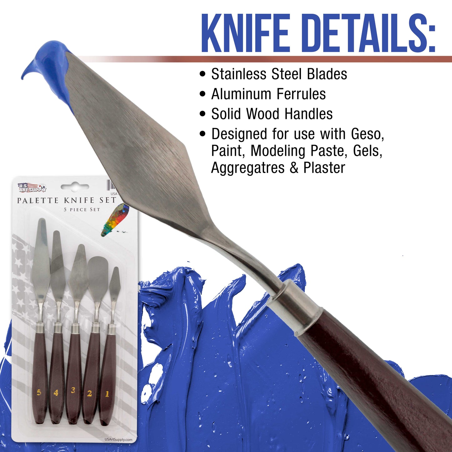U.S. Art Supply 5-Piece Stainless Steel Palette Knife Set