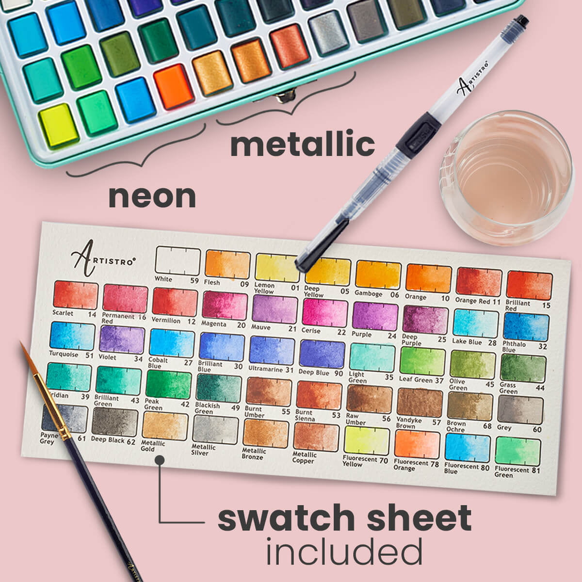Artistro Watercolor Paint Set in Travel Box For Kids and Adults, 48 Count
