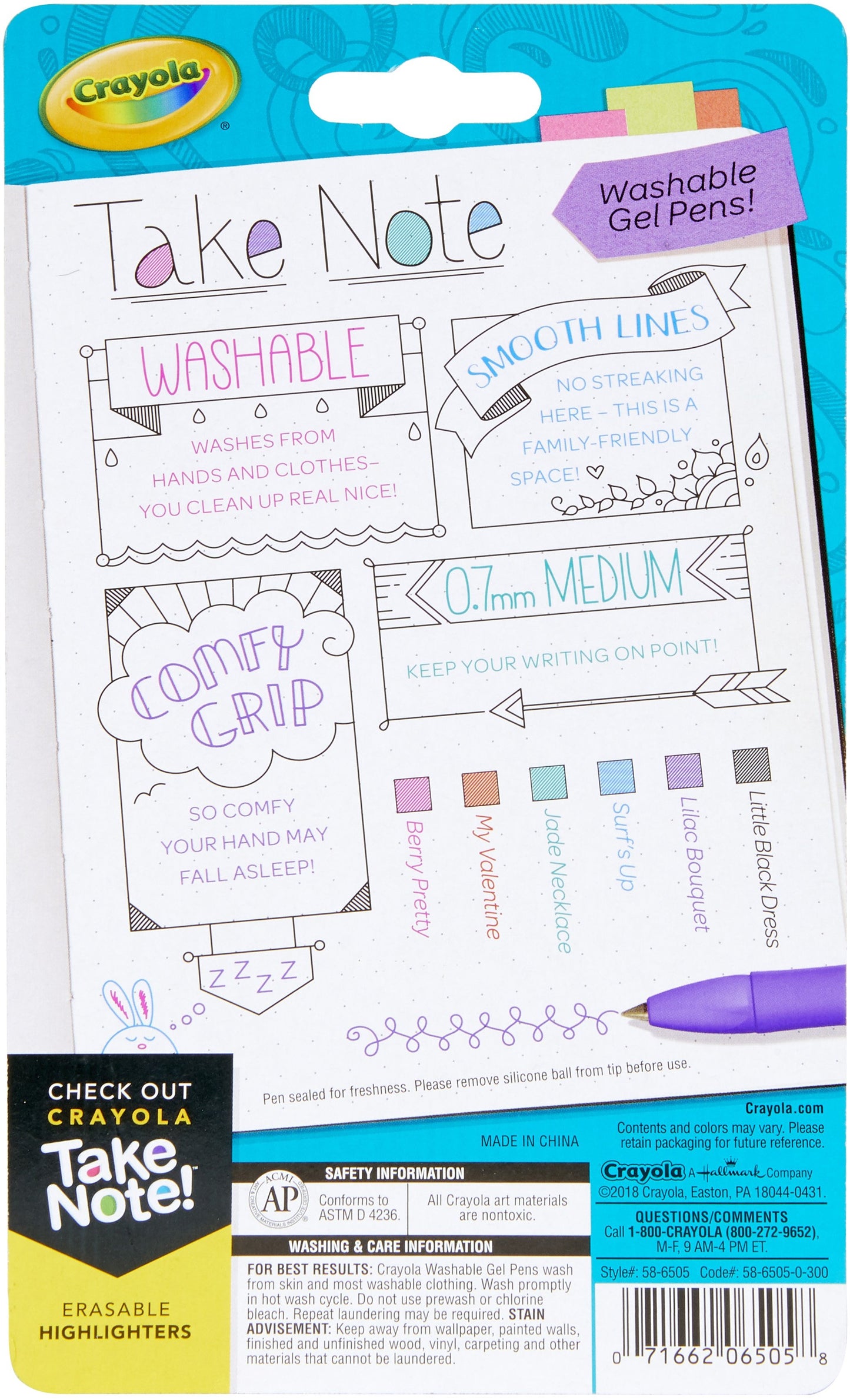 5 Pack Crayola Medium Point Washable Gel Pens Set, School and Adult Coloring Supplies, 6 Count