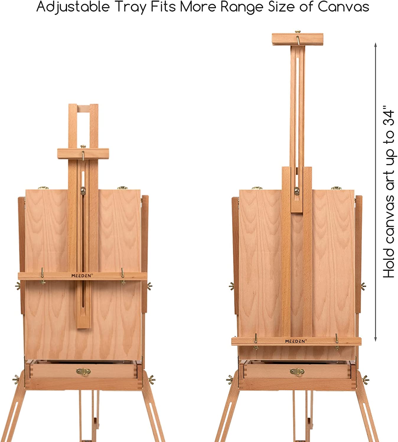 MEEDEN French Tripod Easel, Large Wooden French Style Easel Field and Studio Portable Easel with Sketchbox, Drawer, Beechwood