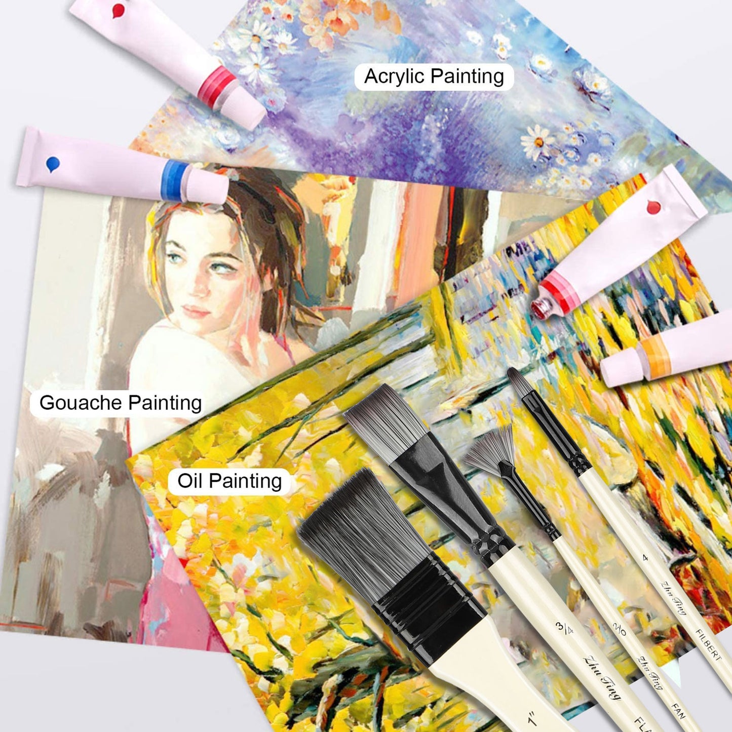 TSV 10 Pcs Paint Brush Set for Watercolor, Acrylic, Oil, Gouache, 10 Different Sizes,Premium Nylon Hairs Large Flat Brush