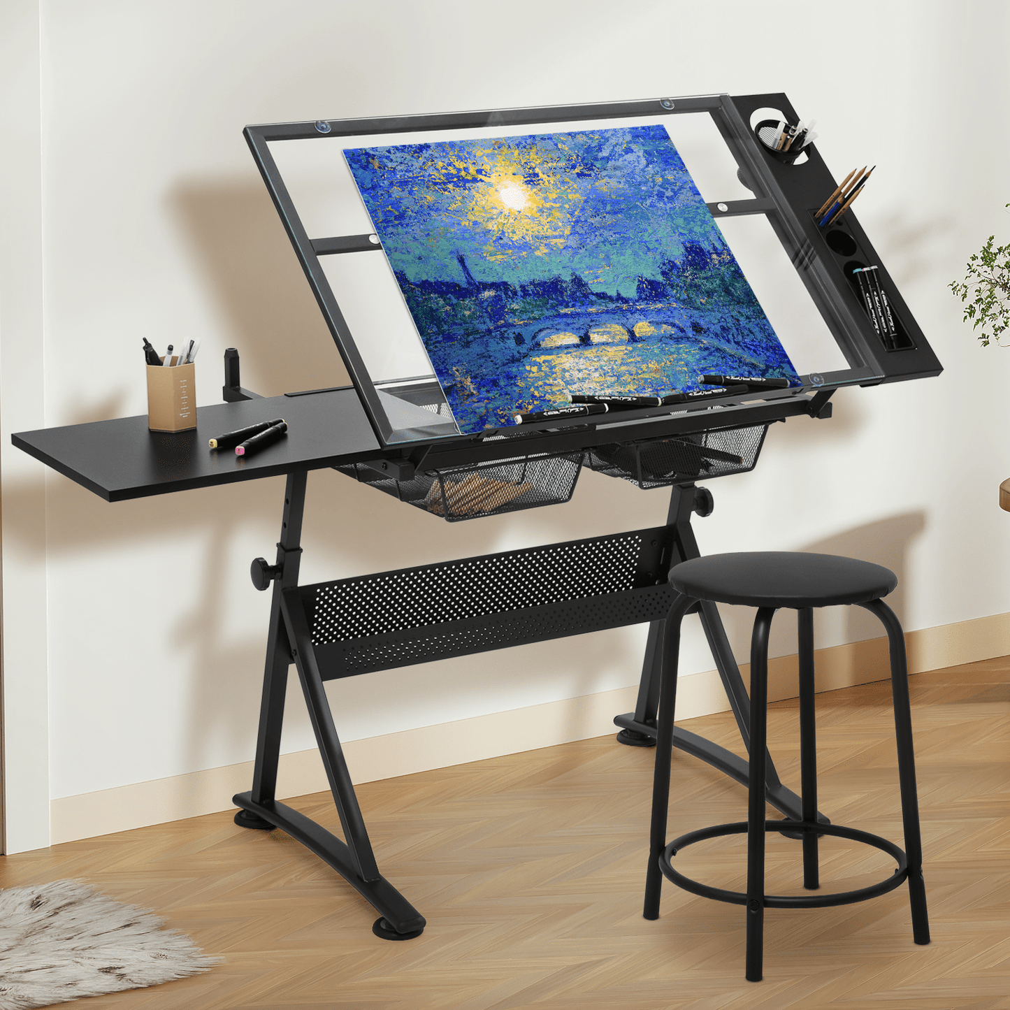 Magshion Craft and Drawing Station with Stool Set,Black