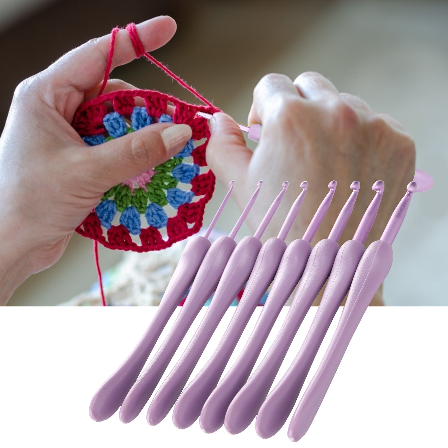 8Pcs Crochet Hook Set Alumina Needle Plastic Handle Knitting Tools Household Supplies Purple