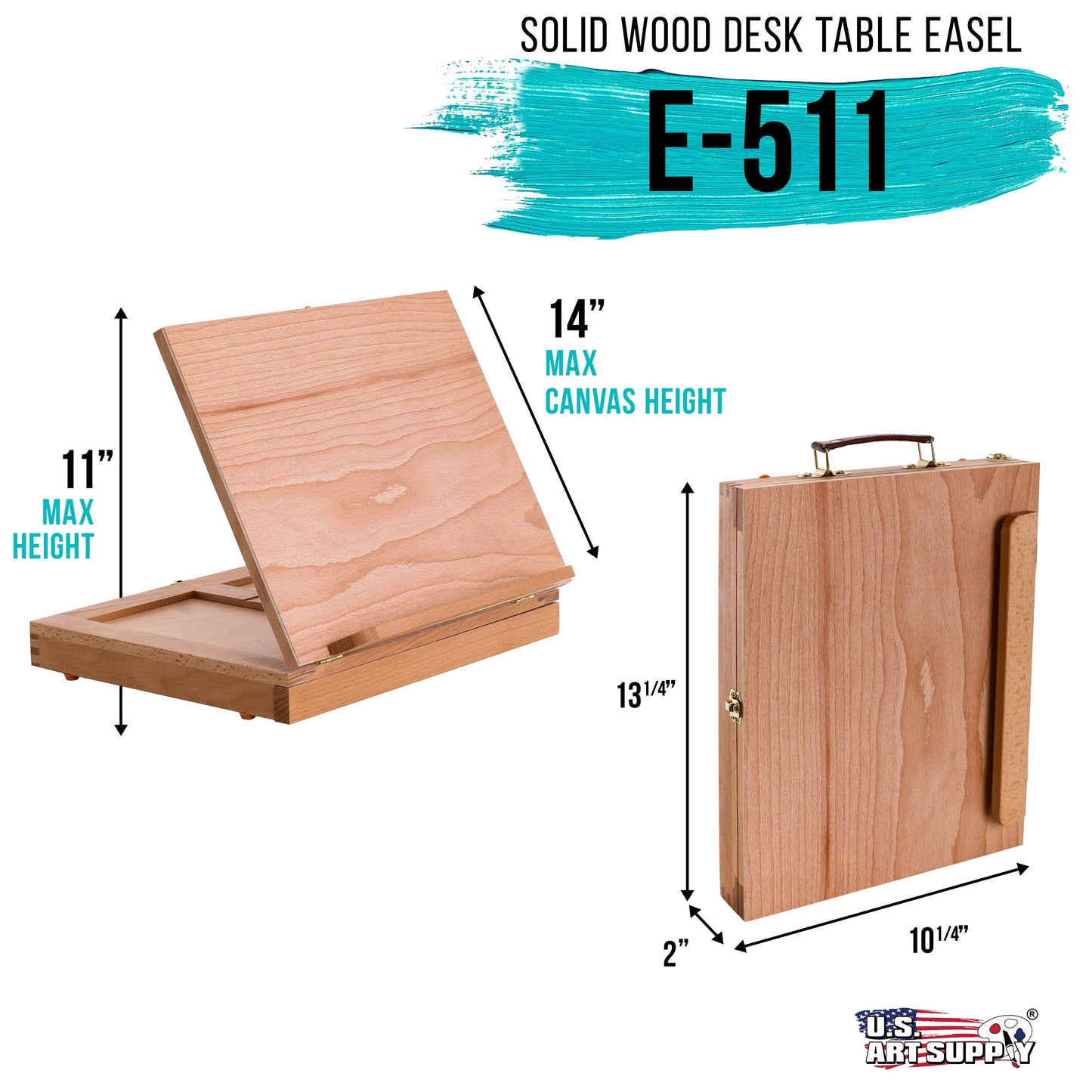 U.S. Art Supply Solid Solana Adjustable Wood Desk Table Easel with Storage Drawer, Paint Palette, Premium Beechwood